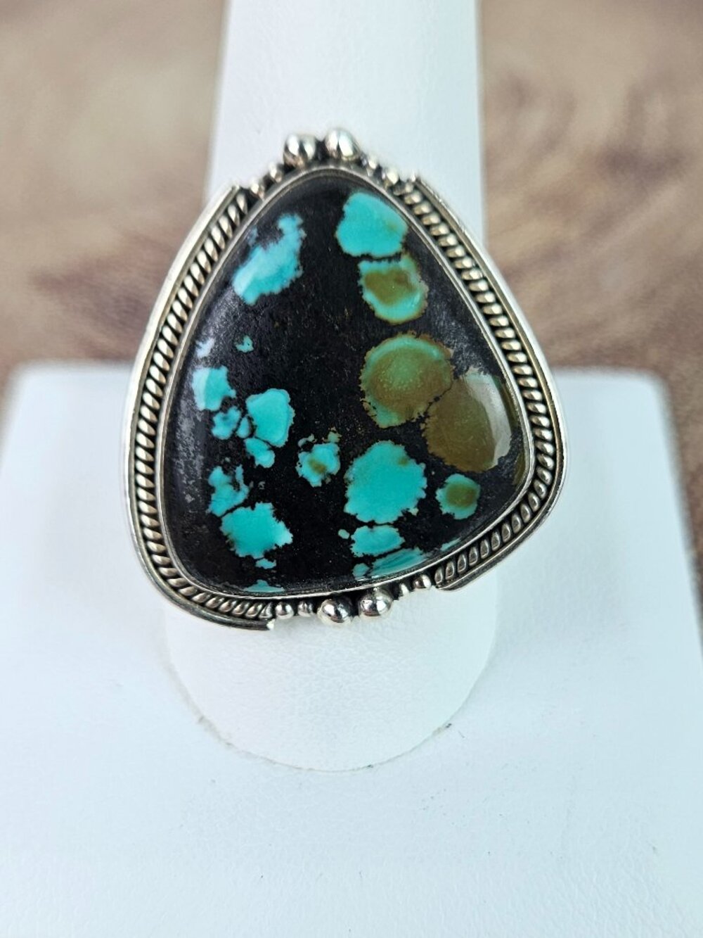 Large Sterling Silver Hubei Turquoise Open Back Ring 11